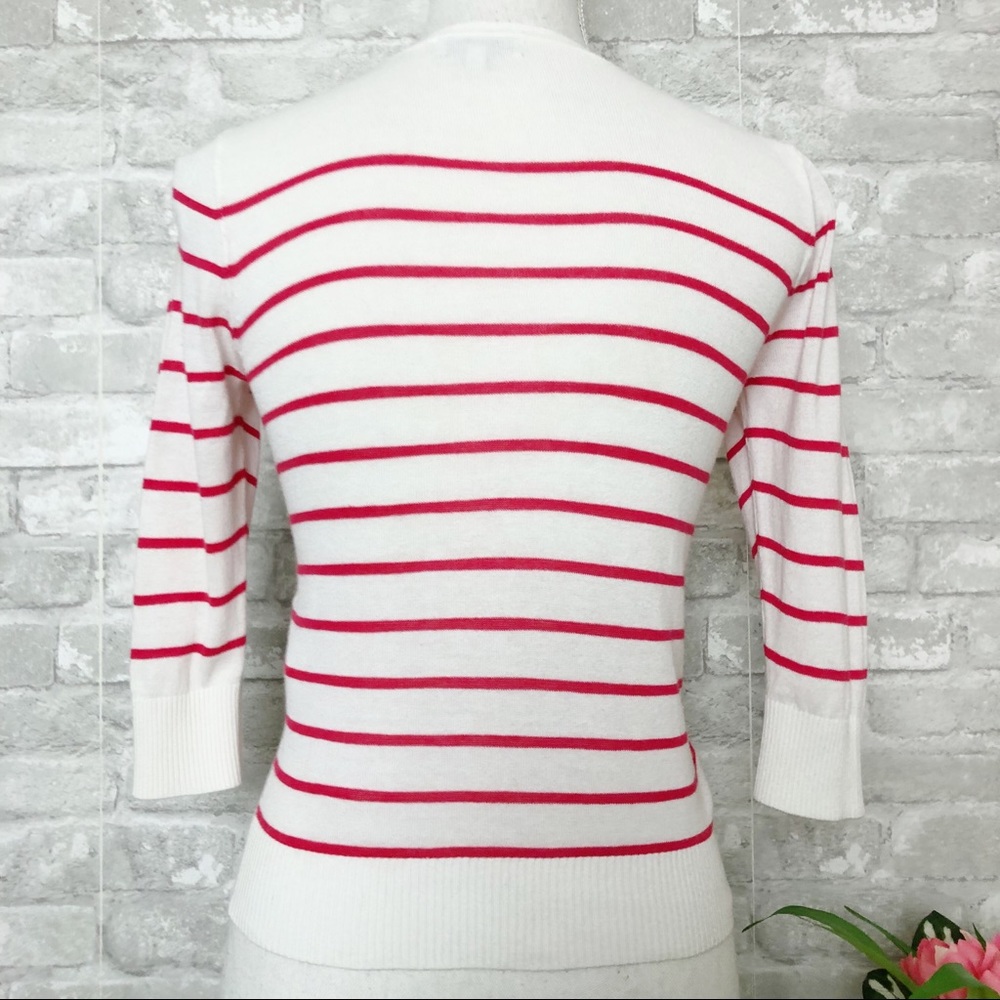 Cache Cache White & Red Striped Button Down Quart… - image 3